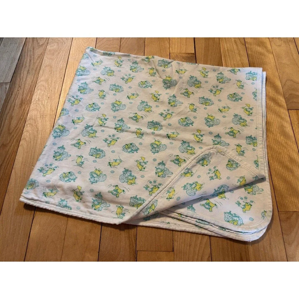 Carter’s Vintage Circus Print Baby Blanket Green Yellow Clown Bear security